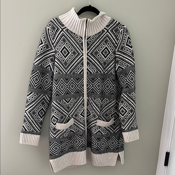 Black and White Olsen Nordic Pattern Cardigan Sweater - Picture 1 of 3